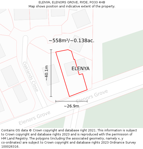 ELENYA, ELENORS GROVE, RYDE, PO33 4HB: Plot and title map