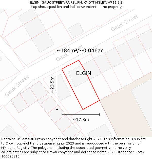 ELGIN, GAUK STREET, FAIRBURN, KNOTTINGLEY, WF11 9JS: Plot and title map