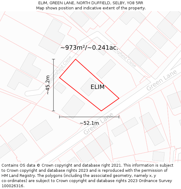 ELIM, GREEN LANE, NORTH DUFFIELD, SELBY, YO8 5RR: Plot and title map