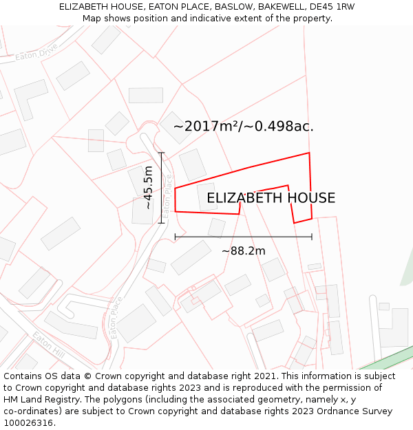ELIZABETH HOUSE, EATON PLACE, BASLOW, BAKEWELL, DE45 1RW: Plot and title map
