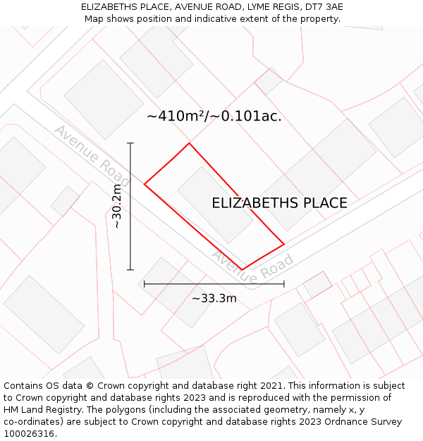 ELIZABETHS PLACE, AVENUE ROAD, LYME REGIS, DT7 3AE: Plot and title map