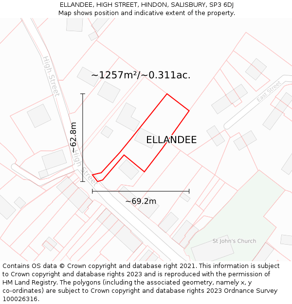 ELLANDEE, HIGH STREET, HINDON, SALISBURY, SP3 6DJ: Plot and title map