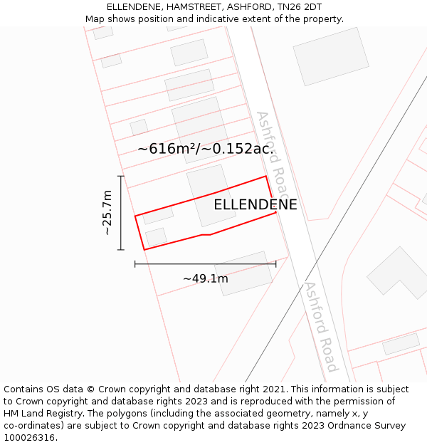 ELLENDENE, HAMSTREET, ASHFORD, TN26 2DT: Plot and title map