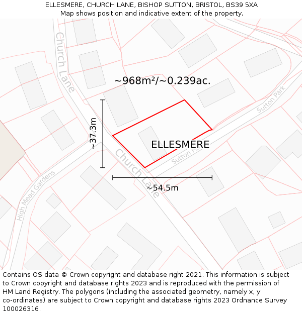 ELLESMERE, CHURCH LANE, BISHOP SUTTON, BRISTOL, BS39 5XA: Plot and title map