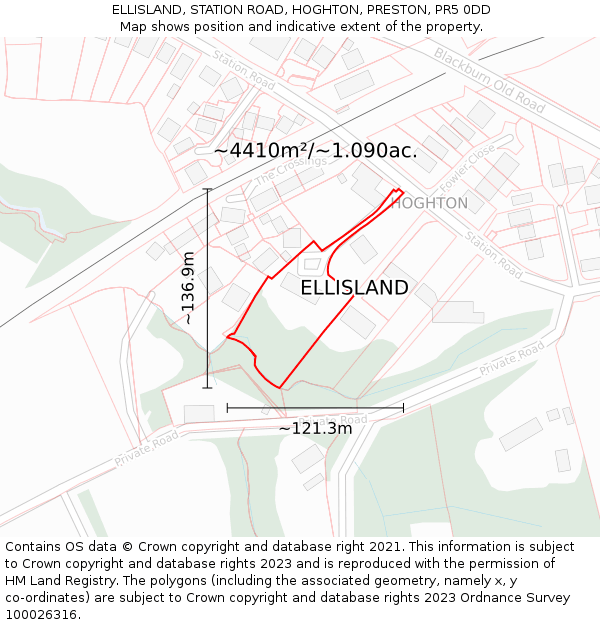 ELLISLAND, STATION ROAD, HOGHTON, PRESTON, PR5 0DD: Plot and title map