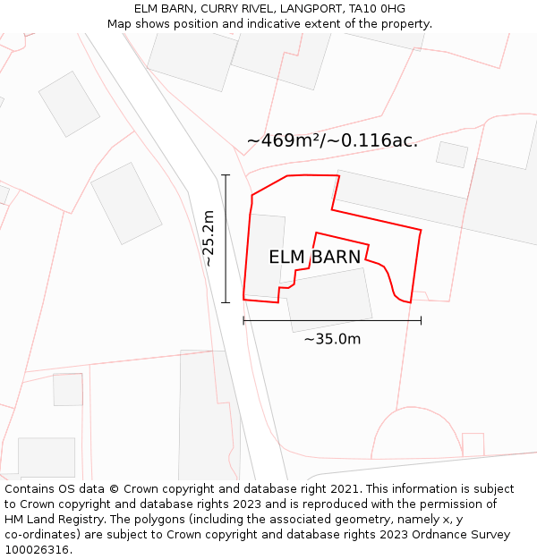 ELM BARN, CURRY RIVEL, LANGPORT, TA10 0HG: Plot and title map