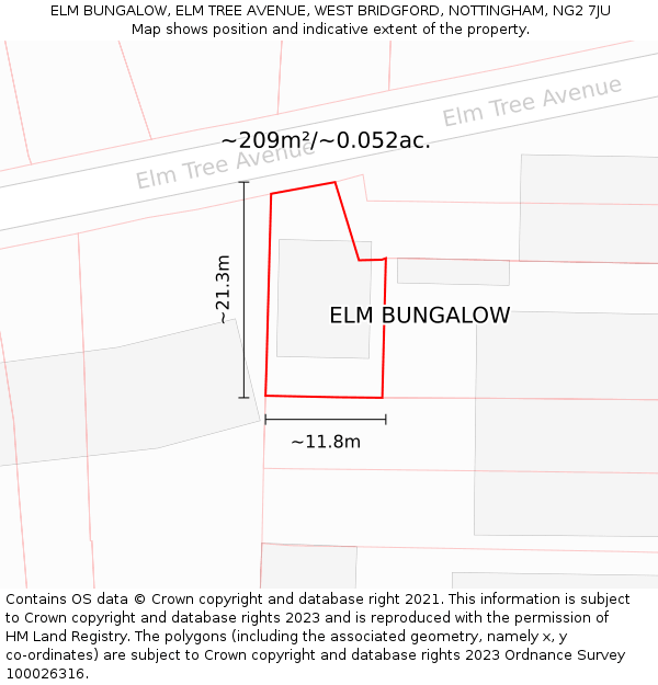 ELM BUNGALOW, ELM TREE AVENUE, WEST BRIDGFORD, NOTTINGHAM, NG2 7JU: Plot and title map