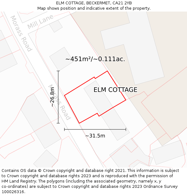 ELM COTTAGE, BECKERMET, CA21 2YB: Plot and title map