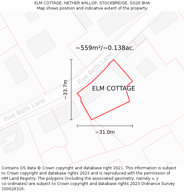 ELM COTTAGE, NETHER WALLOP, STOCKBRIDGE, SO20 8HA: Plot and title map