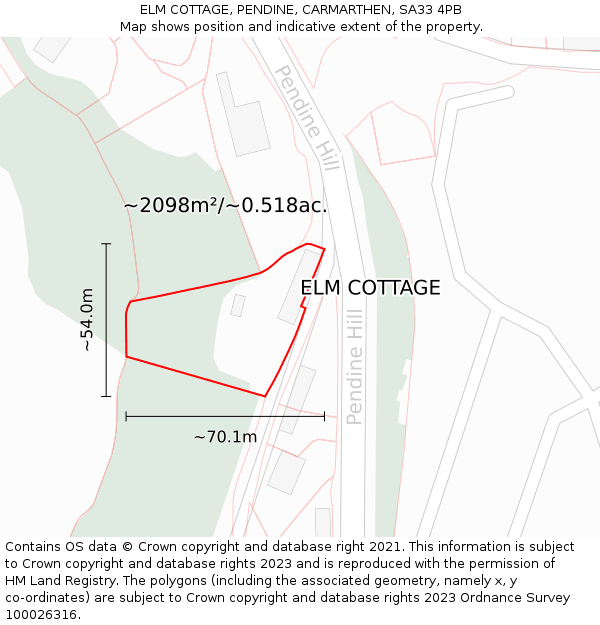 ELM COTTAGE, PENDINE, CARMARTHEN, SA33 4PB: Plot and title map