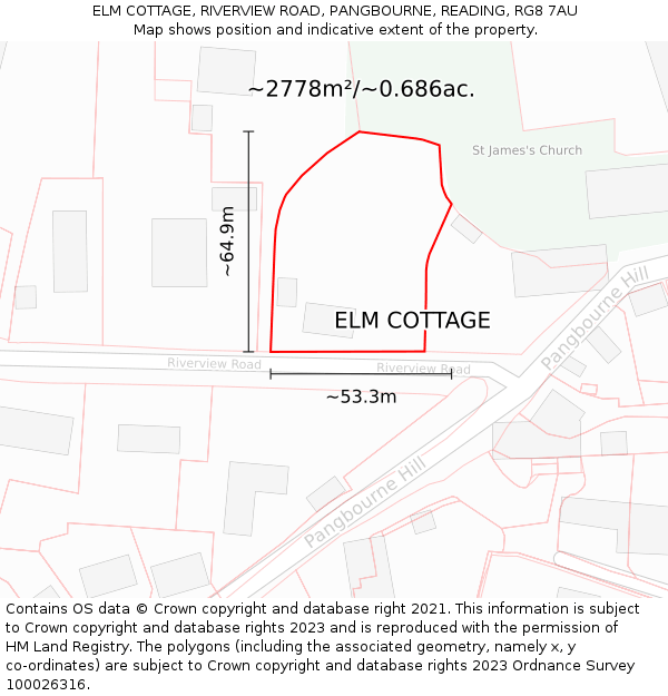 ELM COTTAGE, RIVERVIEW ROAD, PANGBOURNE, READING, RG8 7AU: Plot and title map