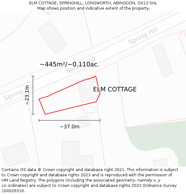 ELM COTTAGE, SPRINGHILL, LONGWORTH, ABINGDON, OX13 5HL: Plot and title map