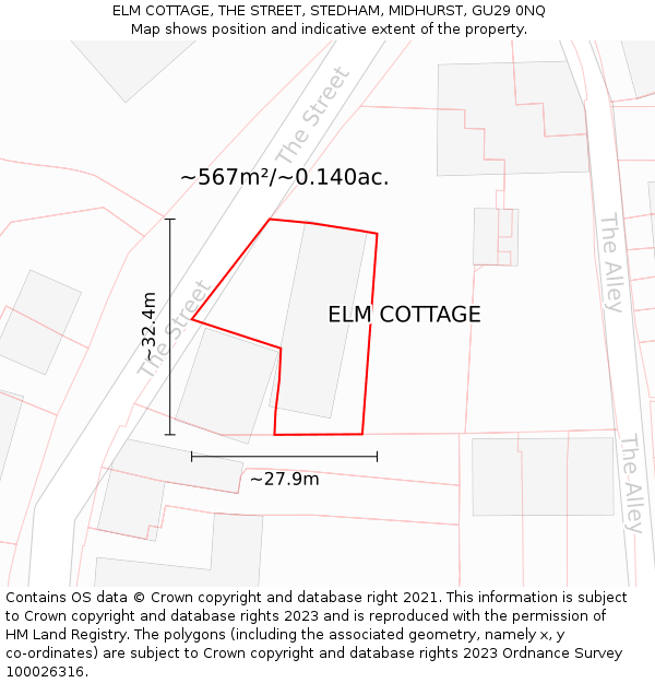 ELM COTTAGE, THE STREET, STEDHAM, MIDHURST, GU29 0NQ: Plot and title map