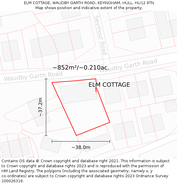 ELM COTTAGE, WAUDBY GARTH ROAD, KEYINGHAM, HULL, HU12 9TN: Plot and title map