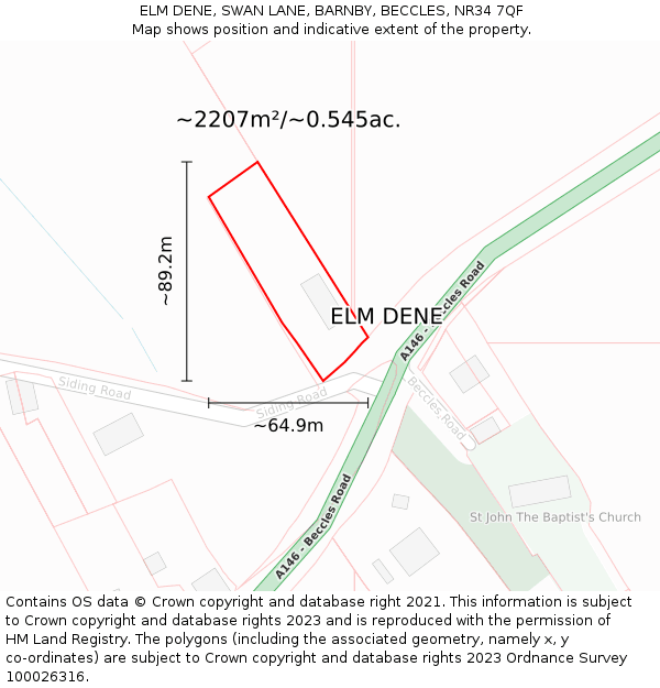 ELM DENE, SWAN LANE, BARNBY, BECCLES, NR34 7QF: Plot and title map