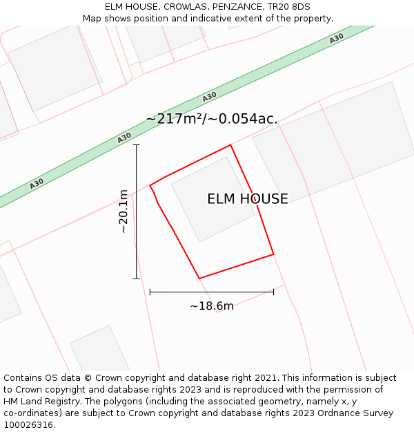 ELM HOUSE, CROWLAS, PENZANCE, TR20 8DS: Plot and title map