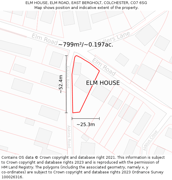 ELM HOUSE, ELM ROAD, EAST BERGHOLT, COLCHESTER, CO7 6SG: Plot and title map