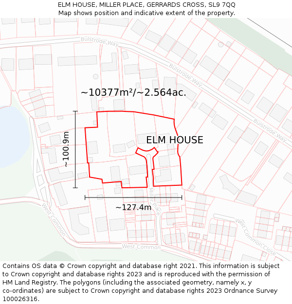 ELM HOUSE, MILLER PLACE, GERRARDS CROSS, SL9 7QQ: Plot and title map