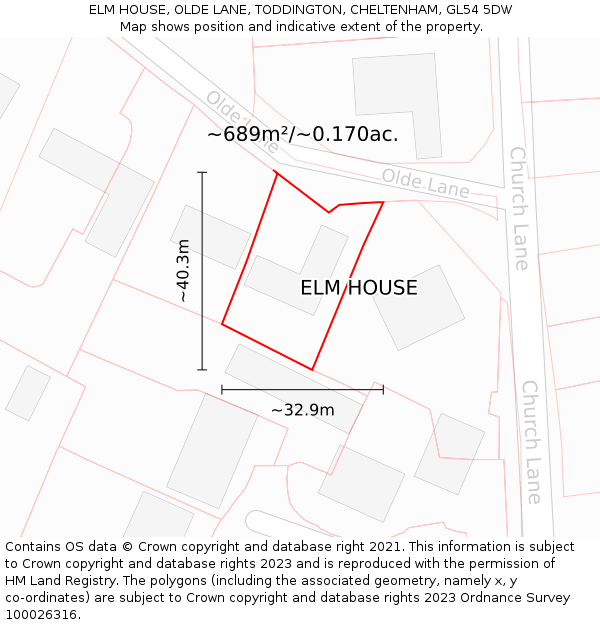 ELM HOUSE, OLDE LANE, TODDINGTON, CHELTENHAM, GL54 5DW: Plot and title map