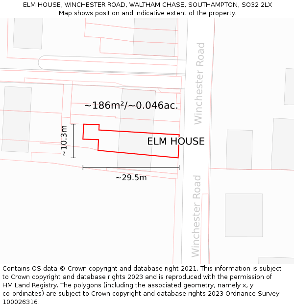 ELM HOUSE, WINCHESTER ROAD, WALTHAM CHASE, SOUTHAMPTON, SO32 2LX: Plot and title map