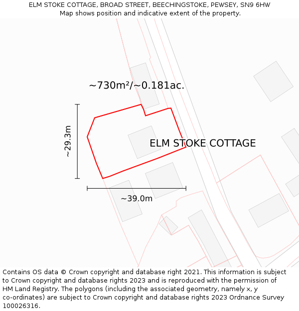 ELM STOKE COTTAGE, BROAD STREET, BEECHINGSTOKE, PEWSEY, SN9 6HW: Plot and title map