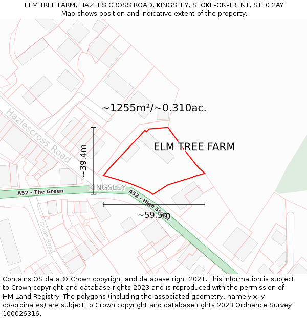 ELM TREE FARM, HAZLES CROSS ROAD, KINGSLEY, STOKE-ON-TRENT, ST10 2AY: Plot and title map