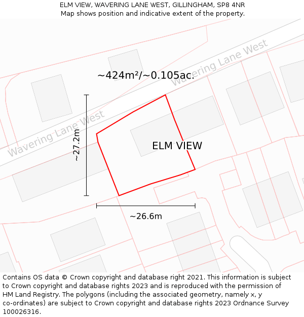 ELM VIEW, WAVERING LANE WEST, GILLINGHAM, SP8 4NR: Plot and title map