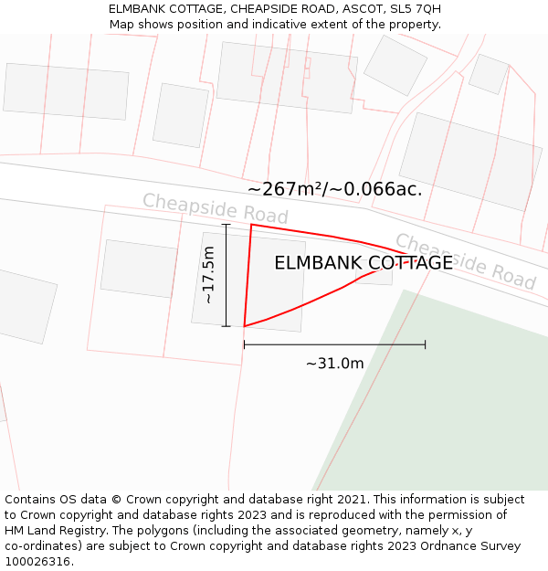 ELMBANK COTTAGE, CHEAPSIDE ROAD, ASCOT, SL5 7QH: Plot and title map