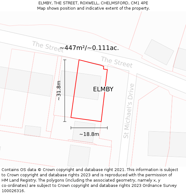 ELMBY, THE STREET, ROXWELL, CHELMSFORD, CM1 4PE: Plot and title map
