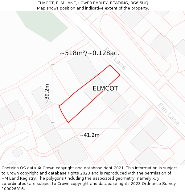 ELMCOT, ELM LANE, LOWER EARLEY, READING, RG6 5UQ: Plot and title map