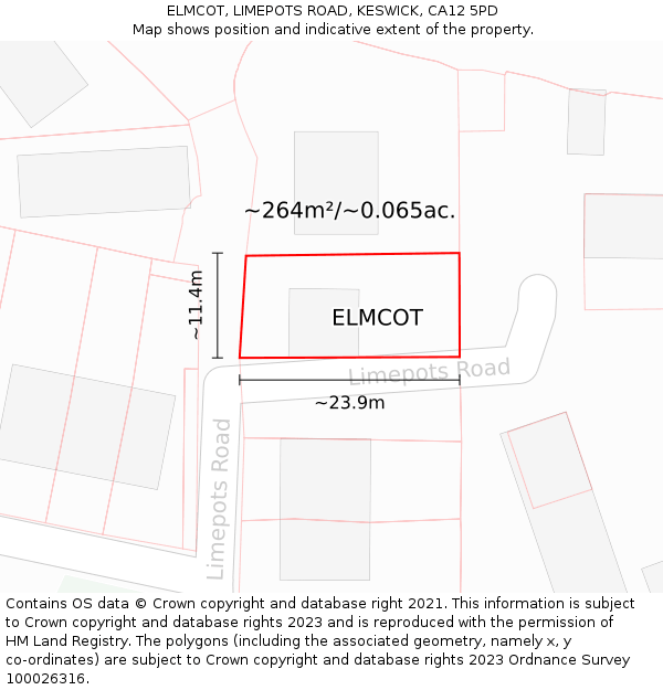 ELMCOT, LIMEPOTS ROAD, KESWICK, CA12 5PD: Plot and title map