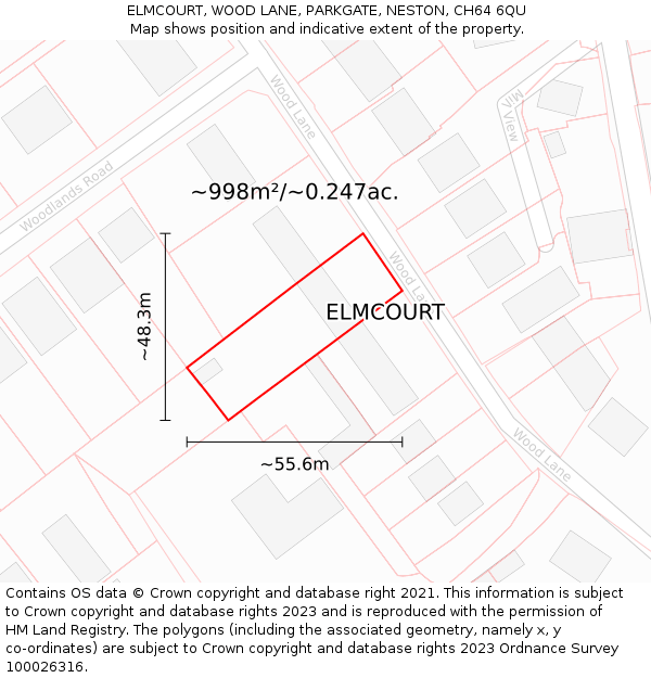 ELMCOURT, WOOD LANE, PARKGATE, NESTON, CH64 6QU: Plot and title map