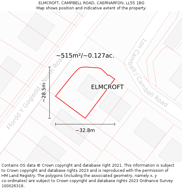 ELMCROFT, CAMPBELL ROAD, CAERNARFON, LL55 1BG: Plot and title map