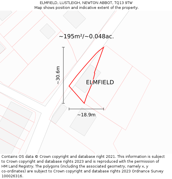 ELMFIELD, LUSTLEIGH, NEWTON ABBOT, TQ13 9TW: Plot and title map