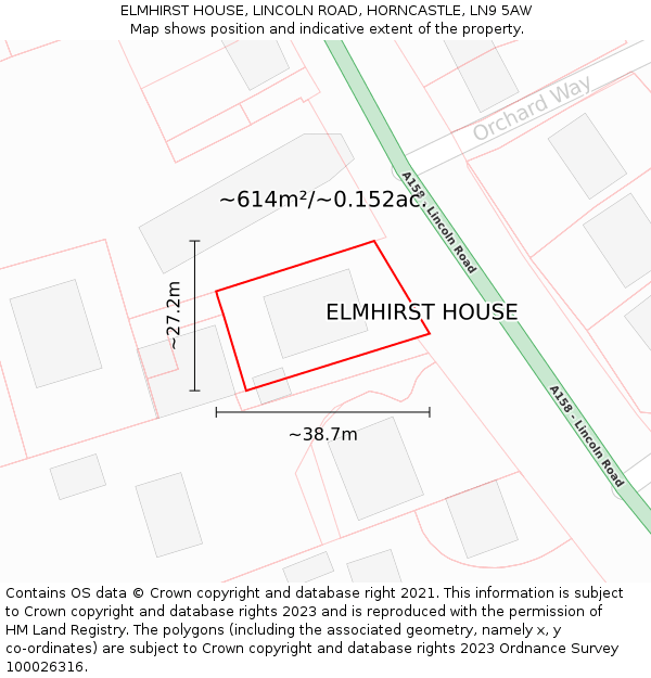 ELMHIRST HOUSE, LINCOLN ROAD, HORNCASTLE, LN9 5AW: Plot and title map