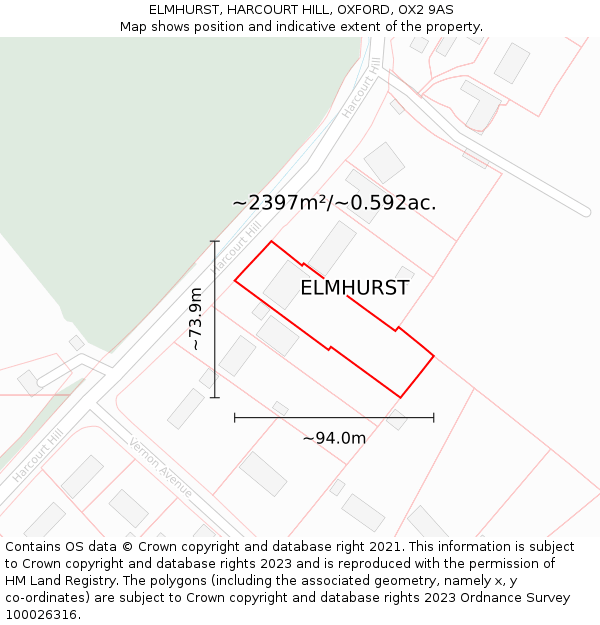 ELMHURST, HARCOURT HILL, OXFORD, OX2 9AS: Plot and title map