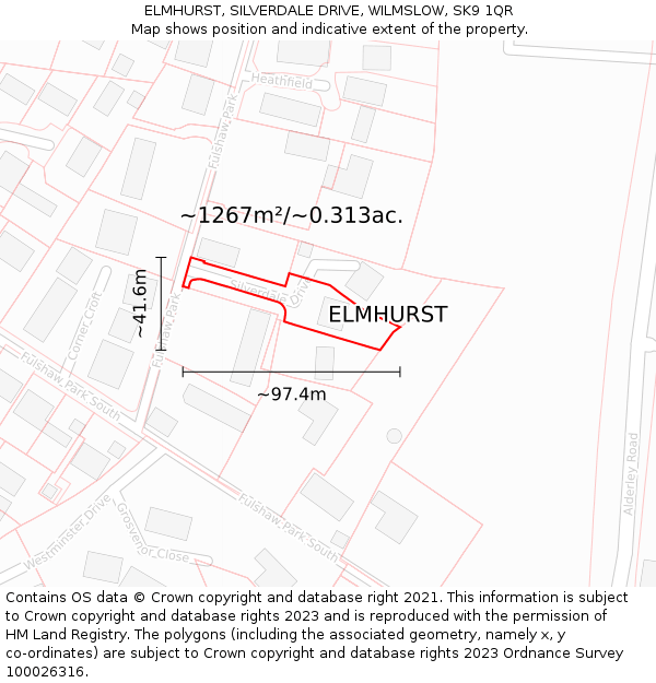 ELMHURST, SILVERDALE DRIVE, WILMSLOW, SK9 1QR: Plot and title map