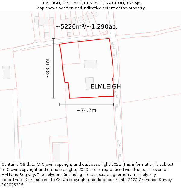 ELMLEIGH, LIPE LANE, HENLADE, TAUNTON, TA3 5JA: Plot and title map