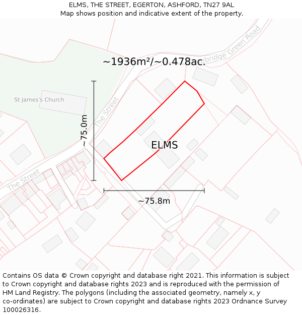 ELMS, THE STREET, EGERTON, ASHFORD, TN27 9AL: Plot and title map