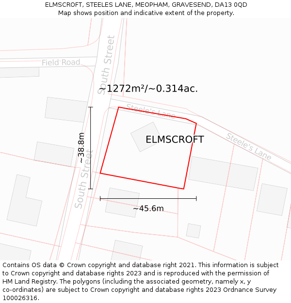 ELMSCROFT, STEELES LANE, MEOPHAM, GRAVESEND, DA13 0QD: Plot and title map