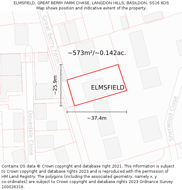 ELMSFIELD, GREAT BERRY FARM CHASE, LANGDON HILLS, BASILDON, SS16 6DS: Plot and title map