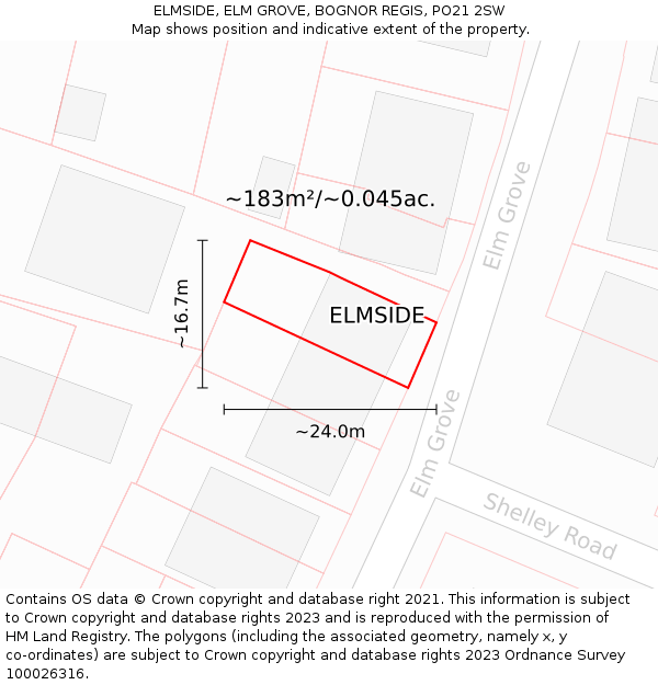 ELMSIDE, ELM GROVE, BOGNOR REGIS, PO21 2SW: Plot and title map