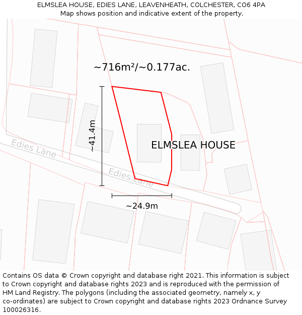 ELMSLEA HOUSE, EDIES LANE, LEAVENHEATH, COLCHESTER, CO6 4PA: Plot and title map