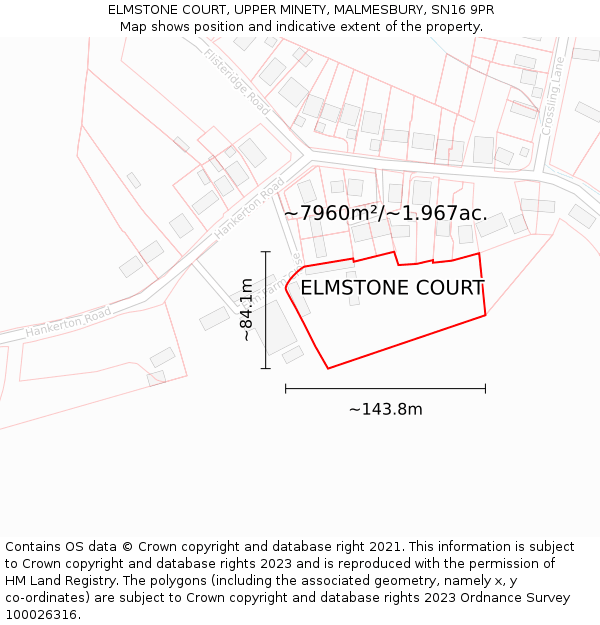 ELMSTONE COURT, UPPER MINETY, MALMESBURY, SN16 9PR: Plot and title map