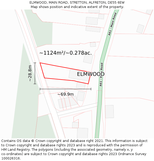 ELMWOOD, MAIN ROAD, STRETTON, ALFRETON, DE55 6EW: Plot and title map