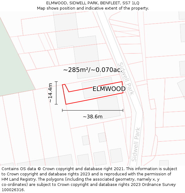 ELMWOOD, SIDWELL PARK, BENFLEET, SS7 1LQ: Plot and title map