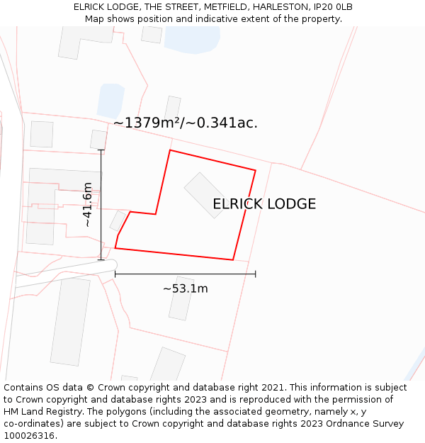 ELRICK LODGE, THE STREET, METFIELD, HARLESTON, IP20 0LB: Plot and title map