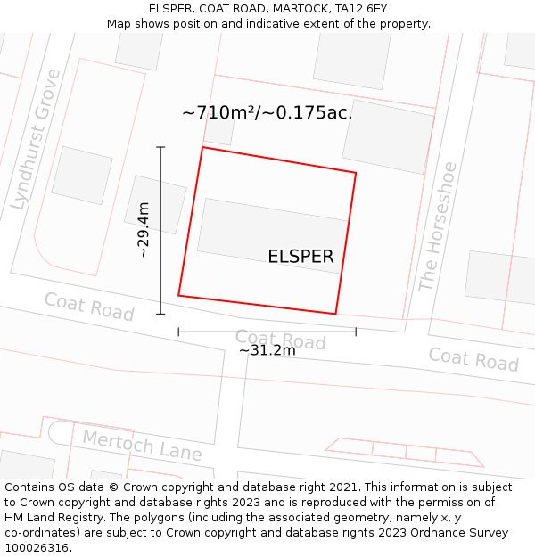 ELSPER, COAT ROAD, MARTOCK, TA12 6EY: Plot and title map