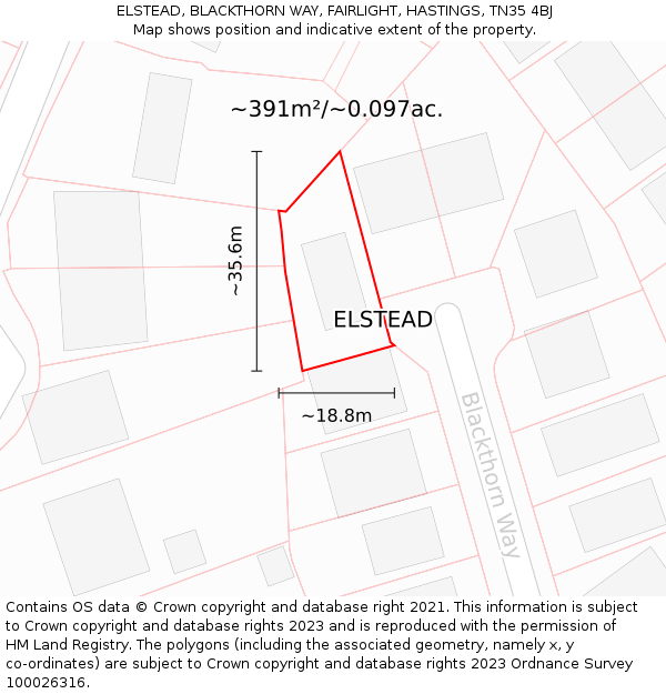 ELSTEAD, BLACKTHORN WAY, FAIRLIGHT, HASTINGS, TN35 4BJ: Plot and title map