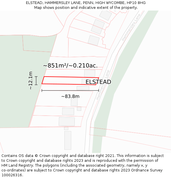 ELSTEAD, HAMMERSLEY LANE, PENN, HIGH WYCOMBE, HP10 8HG: Plot and title map